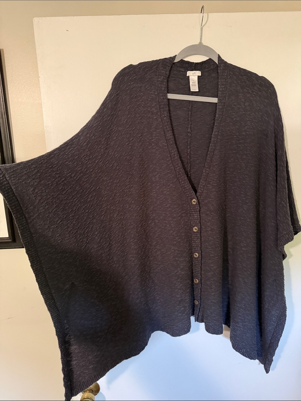 J Jill Women's Charcoal Button-Front Knit Poncho Sweater - Picture 3 of 4